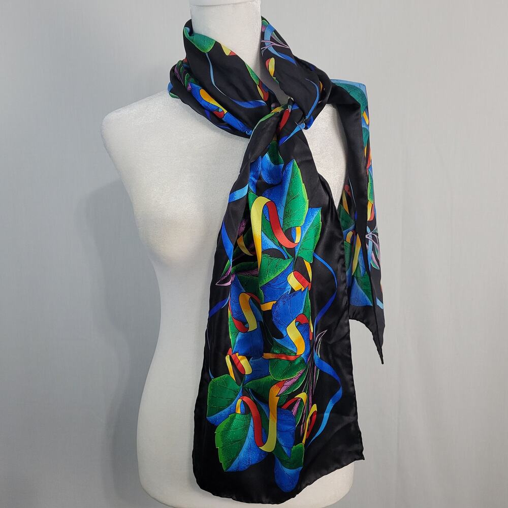 Vtg Rush Limbaugh Silk Bright Colorful Ribbon w Leaves Satin Rectangular Scarf